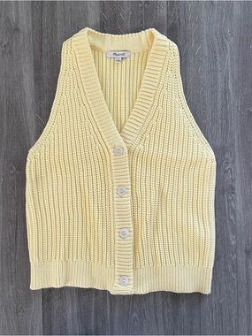 Madewell Cutaway Button Front Cotton Blend Knit Sweater Vest